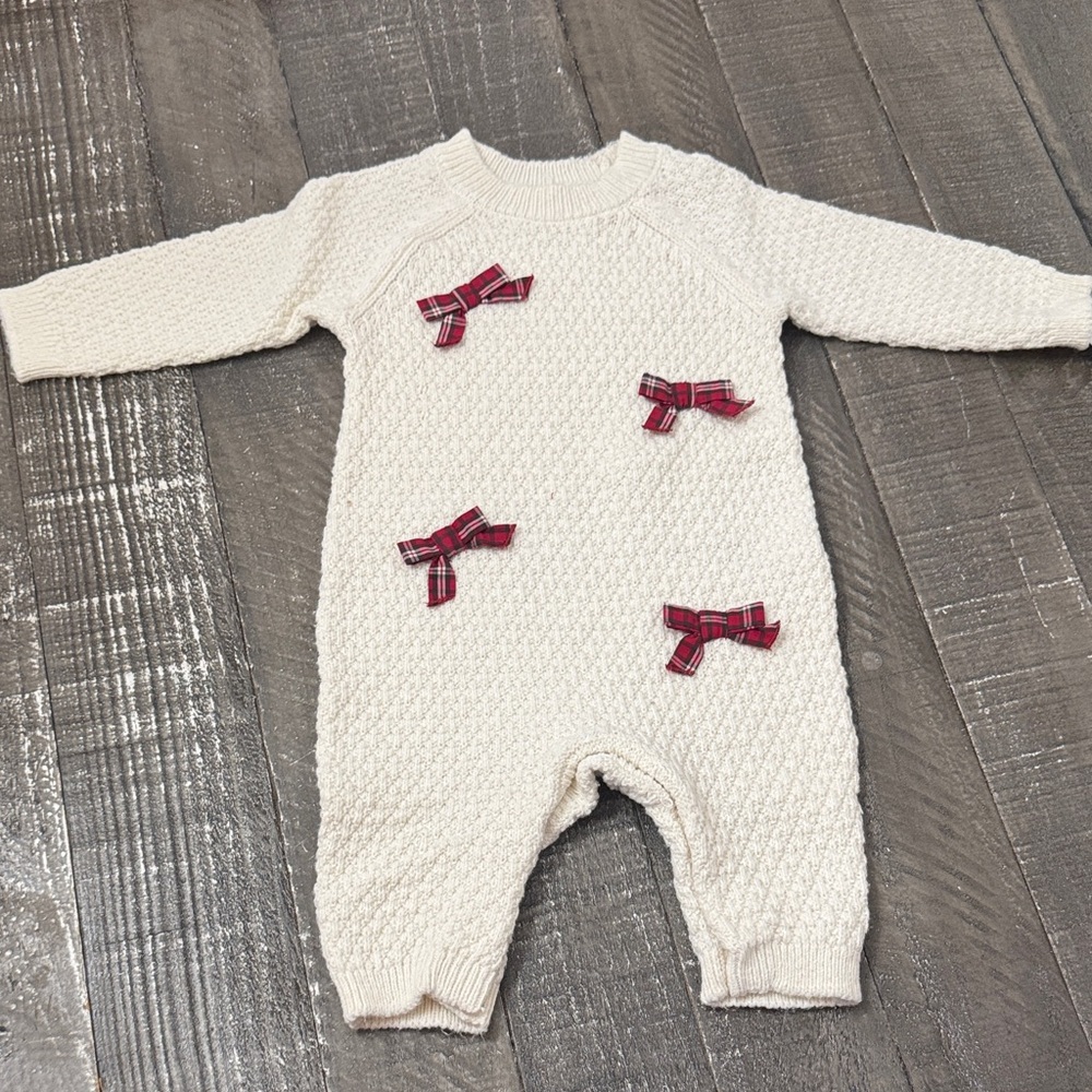 Carters Christmas plaid bow sweater onesie 3 month NWT